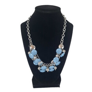 NWT Talbots Blue & Silver Tone Beaded Textured Chain Link Necklace 18" + 3" Ext